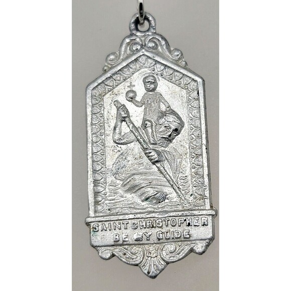 Saint Christopher Catholic Medal Pendant Charm Be My Guide Silver Tone Vintage - Picture 1 of 12